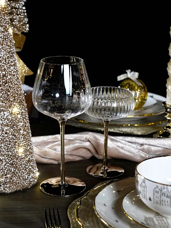Шампан бокалы, 220 мл, 2 дана, шыны, алтын табан, Glyfada, image-5