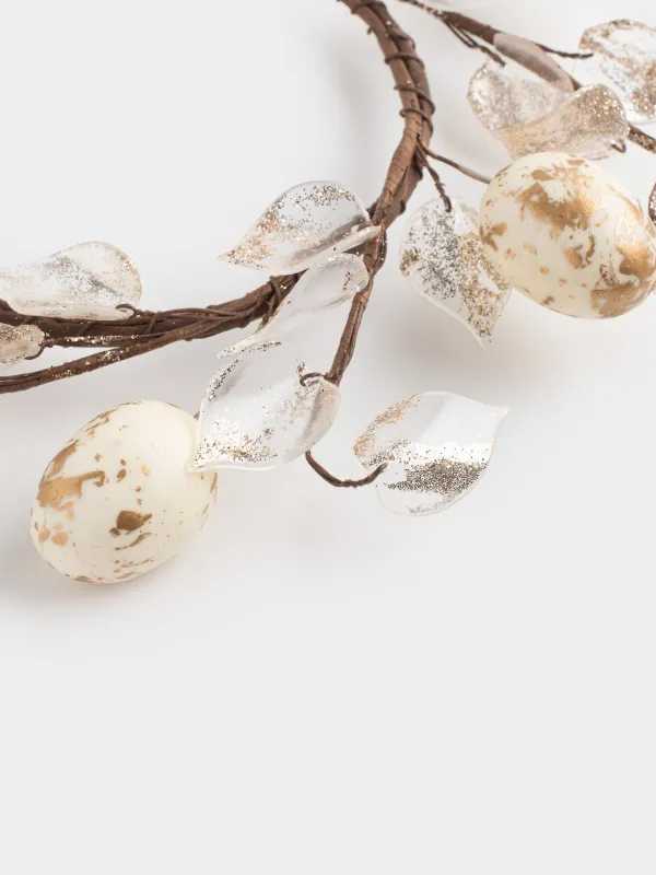 Венок декоративный, 18 см, Золотистые листья и яйца, Rustic Easter decor, image-2