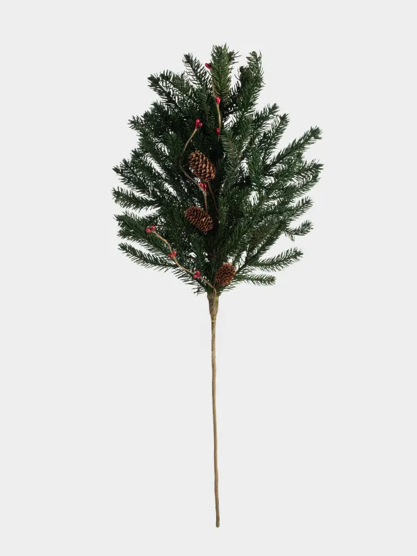 Ветка декоративная, 60 см, с хвойным ароматом, Бордовые ягоды и шишки, Bordo berry, image-0