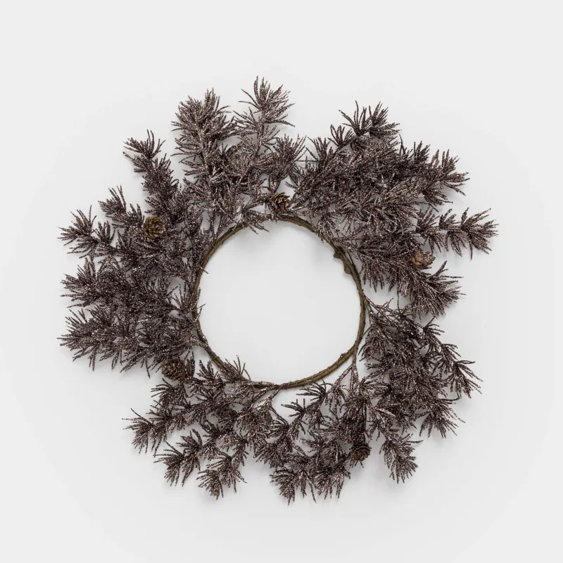 Венок декоративный, 18/37 см, ПВХ/бумага, Бронзовая хвоя с шишками, Bronze decor