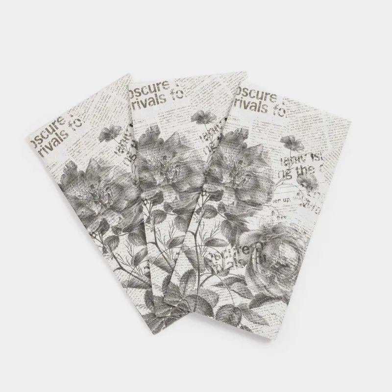 Салфетки бумажные, 33х33 см, 20 шт, прямоугольные, белые, Газета, Noir flower, image-1