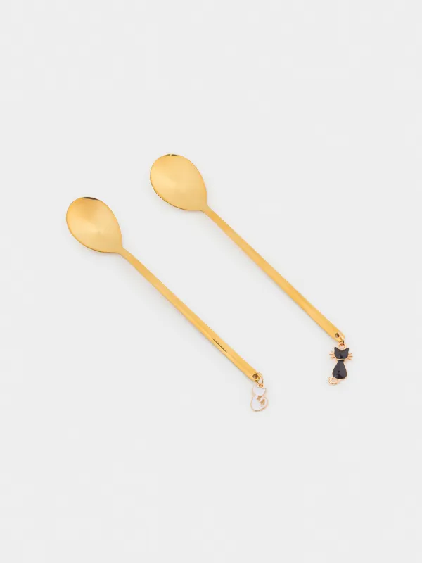 Десерт қасығы, 14 см, 2 дана, болат, алтын, Мысықтар, Cat, image-1