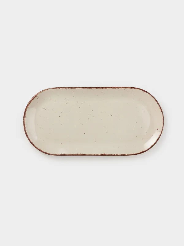 Блюдо, 25х13 см, керамика, овальное, бежевое, в крапинку, Speckled, image-0