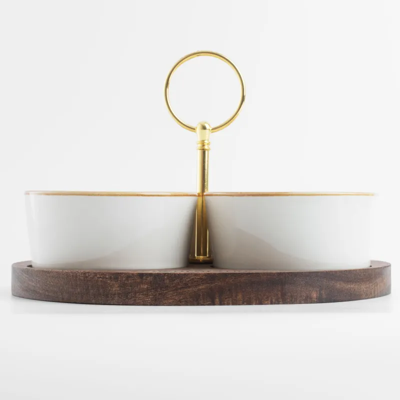 Набор для закусок, 3 пр, на подставке, с ручкой, керамика K/дерево, молочный, Noble tree, image-2