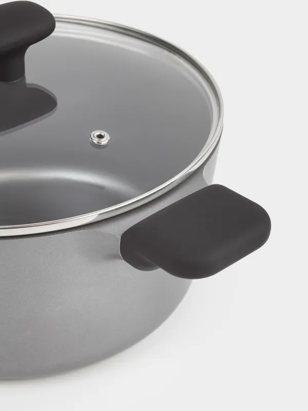 Кастрюля, 24 см, 4,8 л, с крышкой, с покрытием, алюминий, серо-черная, Mintali, image-1