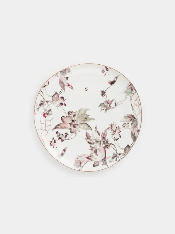 Тарелка обеденная, 28 см, фарфор N, белая, с золотистым кантом, Цветущий сад, Noir flower, image-0
