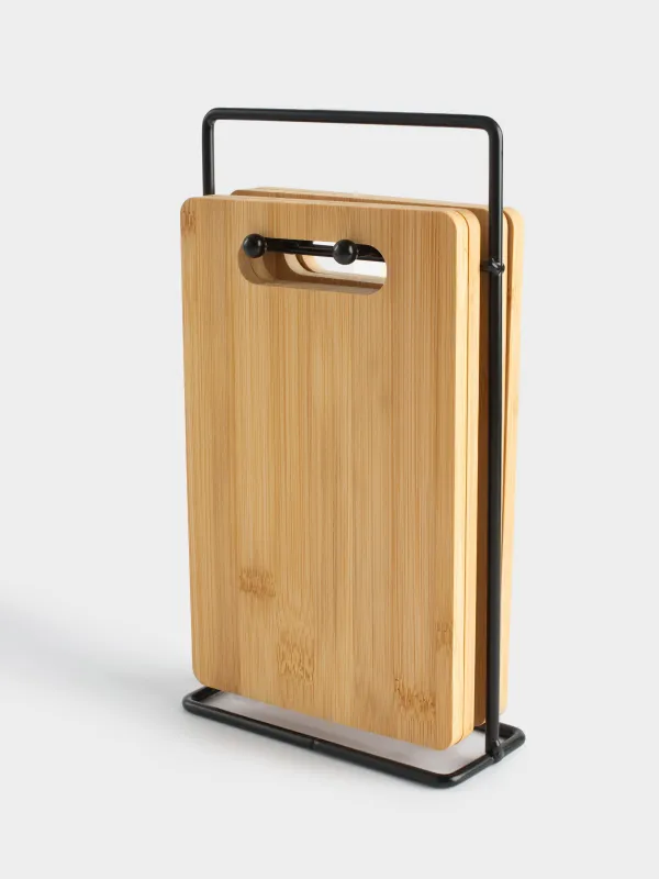 Кесу тақтасы,, 22х14 см, 4 дана, тұғырда, бамбук/болат, тікбұрышты, Bamboo, image-4