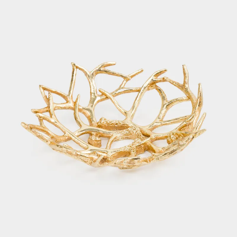 Блюдо декоративное, 32х12 см, полирезин, золотистое, Рога оленя, Deer, image-1