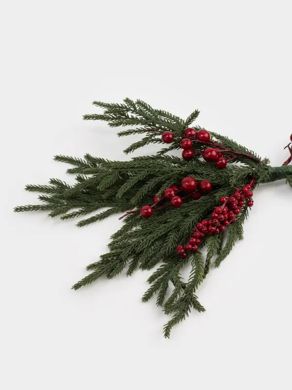 Сәндік композиция, 55 см, пенопласт, Қызыл жидектері бар шырша, Red berry, image-4