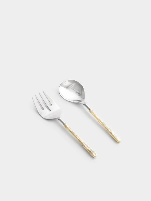 Салат салуға арналған құрылғылар, 26 см, 2 зат, қасық/шанышқы, болат, алтын, масақ, Harvest, image-1