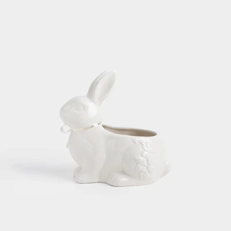 Кәмпит ыдысы, 18х18 см, 420 мл, керамика, сүт түстес, Гүлдері бар қоян, Rabbit pattern