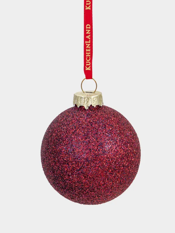 Шырша ойыншықтарының жиынтығы, 4 см, 8 дана, шыны, жылтырақтары бар, қою қызыл, Шар, Ball sparkle, image-2