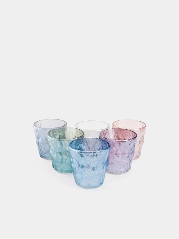 Стақан, 9 см, 300 мл, 6 дана, Р шыны, түрлі-түсті микс, Мыжылған әсер, Crumple color, image-0