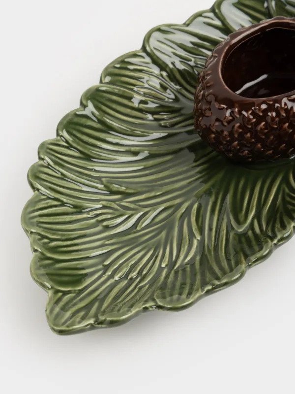 Блюдо, 24х13 см, с соусником, керамика, зеленое, Шишка на еловой ветке, Forest whispers, image-3