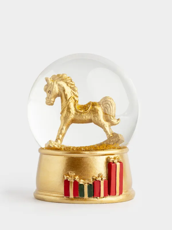 Қар шамы, 10 см, жарықтандырылған, шыны/полирезин, алтын, Тербелетін ат, Golden style, image-0
