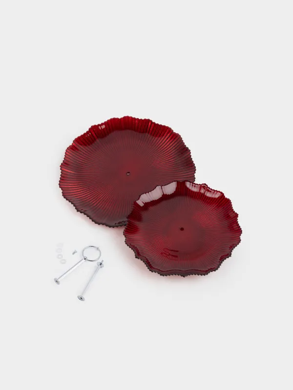 Подставка для пирожных, 21х28/26 см, 2 яруса, стекло Р/металл, красная, Ribby color, image-3