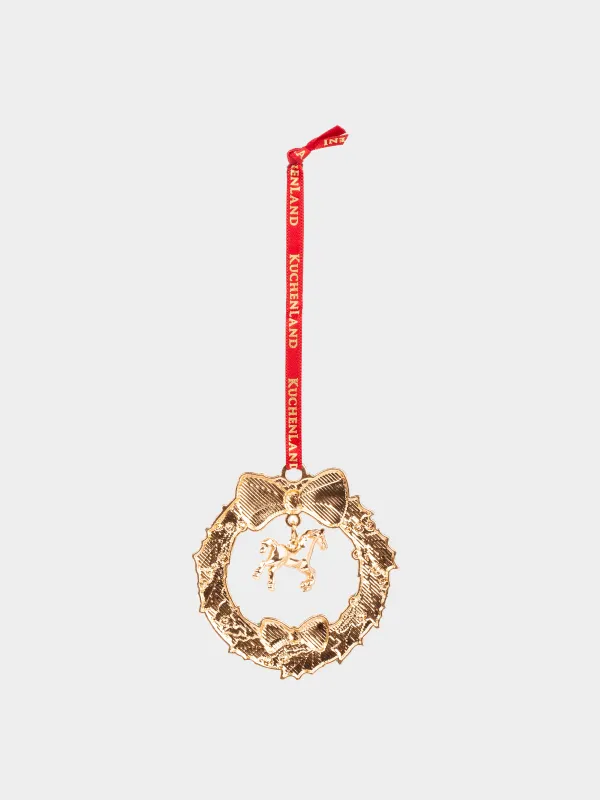 Шырша ойыншығы, 6 см, металл/страздар, жасыл және қызыл, Гүл шоқтары мен жылқы, Figure christmas, image-2