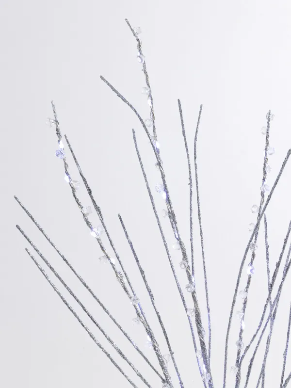 Сәндік бұтақ, 1 м, жарықтандырылған, полипропилен/металл, күміс түстес, Кристалдар, Crystal decor, image-3