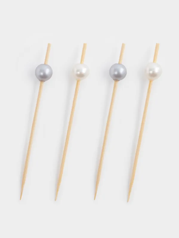 Канапеге арналған таяқша, 9 см, 20 дана, бамбук, сұр/ақ, Інжу, Lagoon, image-0