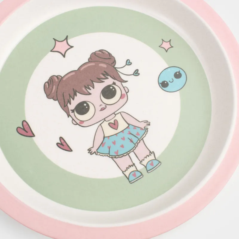 Тіскебасар тәрелкесі, балаларға арналған, 21 см, бамбук, қызғылт және жасыл, Көйлектегі қыз, Sweet loli, image-4