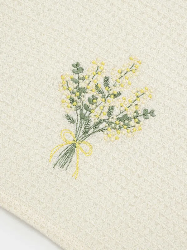 Полотенце кухонное, 40х60 см, хлопок, бежевое, Мимоза, Waffle flower, image-1