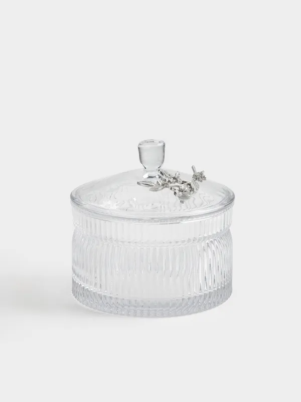 Сақтау ыдысы, 12,5х12 см, 600 мл, шыны Р/металл, Күміс гүлдер, Ribby silver, image-0