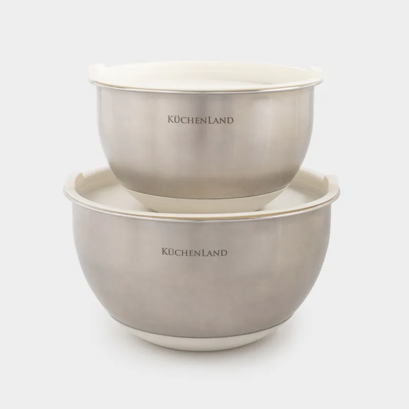 Тостаған, 1,3 / 2,5 л, 2 дана, қақпағы бар, сырғанауға қарсы түбі, болат / пластик, бежевый, Терра