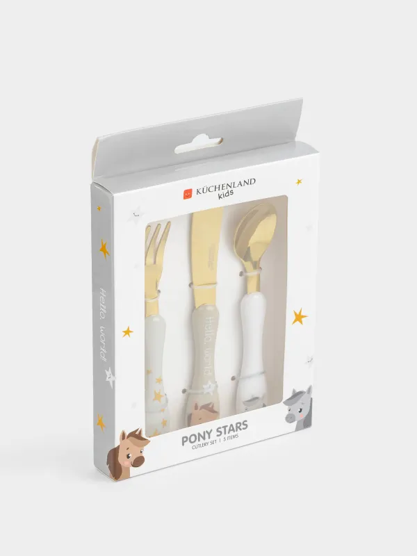 Столовые приборы, детские, 1 перс, 3 пр, сталь/пластик, Лошадки и звезды, Pony stars, image-4
