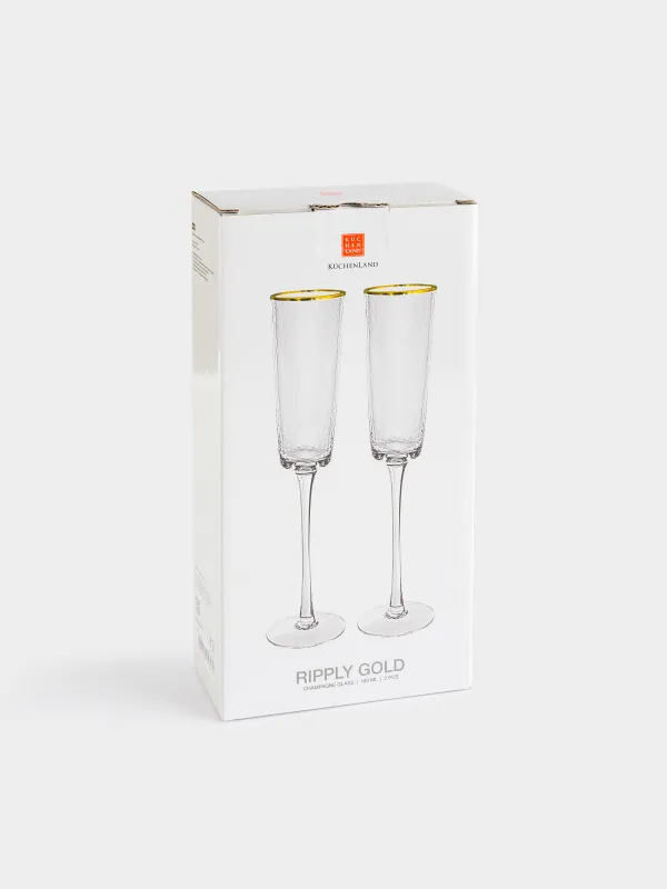 Бокал для шампанского, 2 шт, с золотистым кантом, Ripply gold, image-3