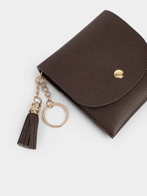 Әйелдер әмияны, 10х10 см, түймелі, шашағы бар, полиуретан, қоңыр, Memo, image-2