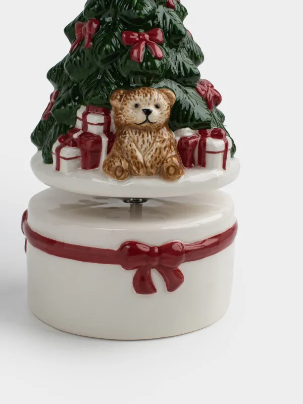 Мүсінше, музыкалық, 15 см, бұрамалы, керамика, Шырша жанындағы аю мен жылқы, Christmas traditions, image-2