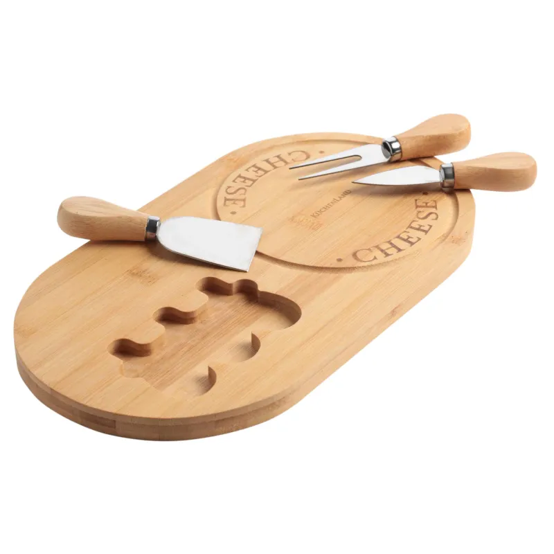 Набор для сыра, 4 пр, доска-подставка, сталь/бамбук, овальный, Cheese, image-1