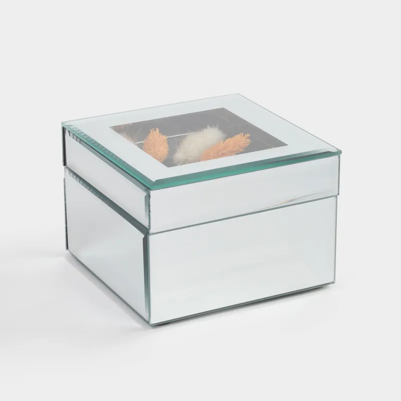 Шкатулка для украшений, 12х12 см, стекло, зеркальная, Сухоцветы, Glossy
