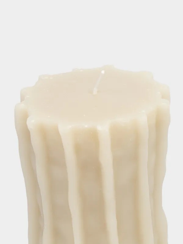 Шам, 8x10 см, цилиндрлік, сүт түстес, Ribbed candle, image-2