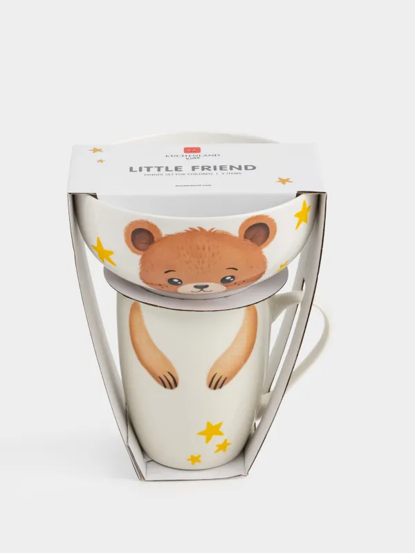 Балаларға арналған ыдыс-аяқ жинағы, 2 зат, фарфор N, ақ және алтын, Дизайн, Little friend, image-5