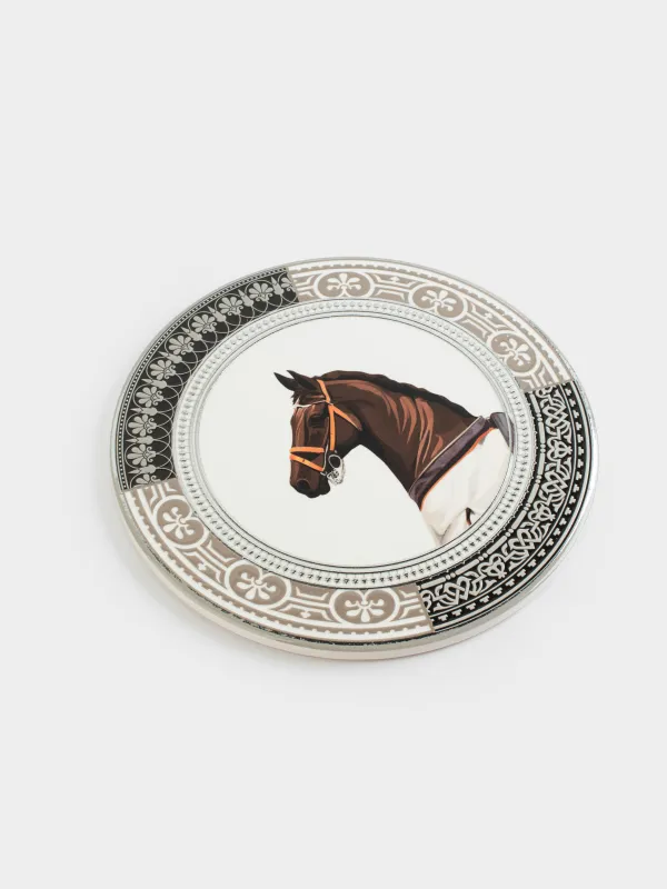 Подставка под горячее, 20 см, керамика/пробка, круглая, серая, Конь, Breton horse, image-1