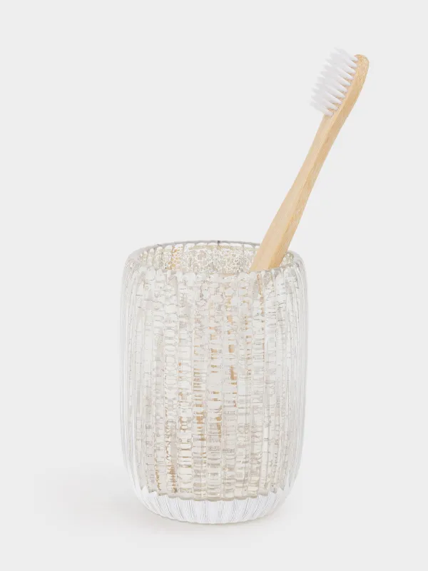 Жуынатын бөлмеге арналған стақан, 10 см, шыны, алтын, Patina rib, image-5