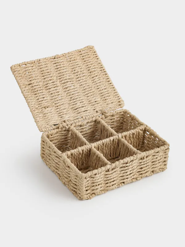 Коробка для чая, 21х16 см, 6 отд, плетеная, целлюлоза/металл, прямоугольная, Braided, image-4