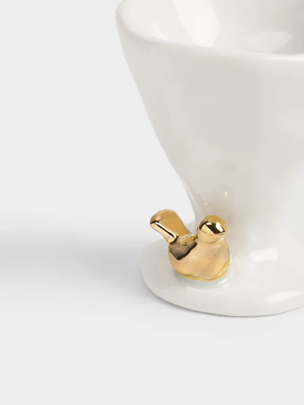 Подставка для яйца, 6 см, фарфор P, молочно-золотистая, Птичка, Birds, image-2
