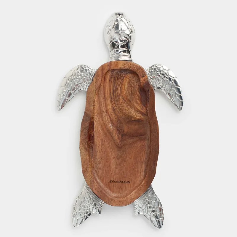 Блюдо декоративное, 13х22 см, дерево/металл, Черепаха, Noble tree