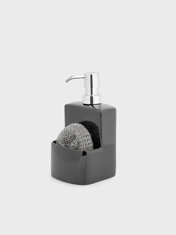 Жуғыш зат диспенсері, 450 мл, губка мен органайзері бар керамика, қара, Keeping, image-1