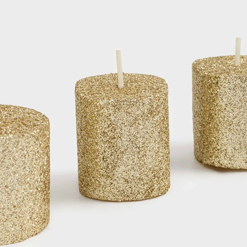 Свеча, 4 см, 4 шт, цилиндрическая, золотистая, Metallic glow, image-3