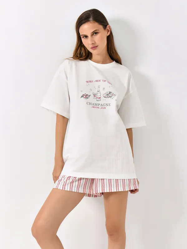 Әйелдер футболкасы, өлшемі S, мақта, сүт түстес, Жаңа жылдық тілектер тізімі, Limva, image-1