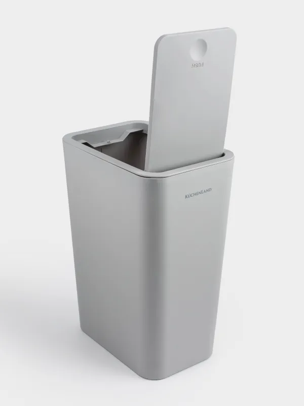 Қоқысқа арналған шелек, 12 л, қақпақты ашуға арналған түймесі бар, пластик, сұр, Push new, image-3