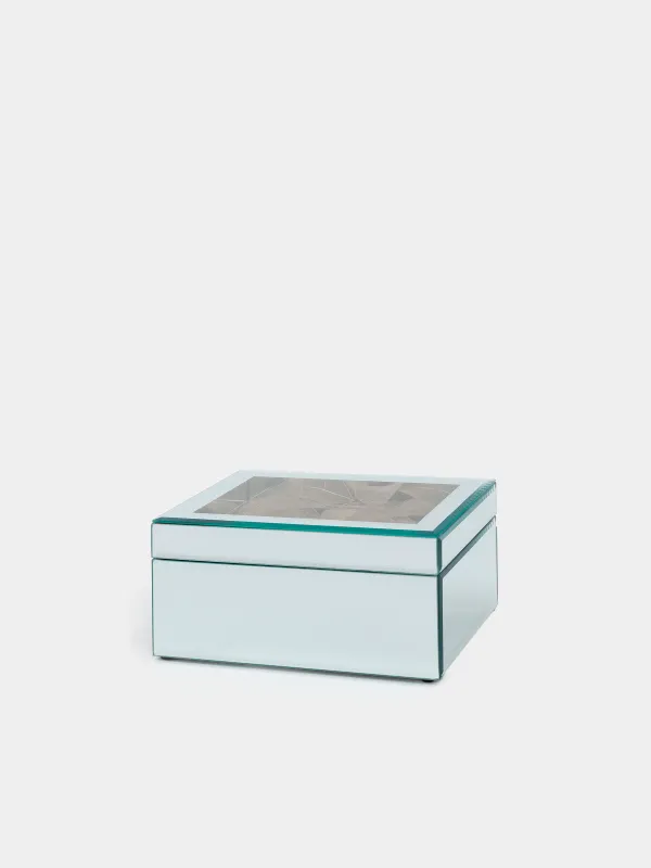 Зергерлік қорап, 20х14 см, шыны, айнамен, алтын жапырақтар, Glossy, image-0