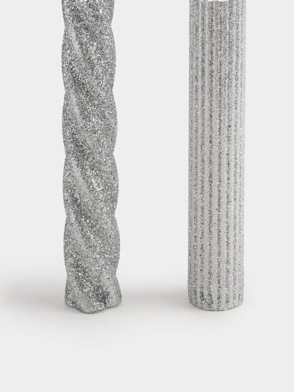 Свеча, 25 см, 2 шт, тонкая, с блестками, серебристая, Spiral shape, image-2