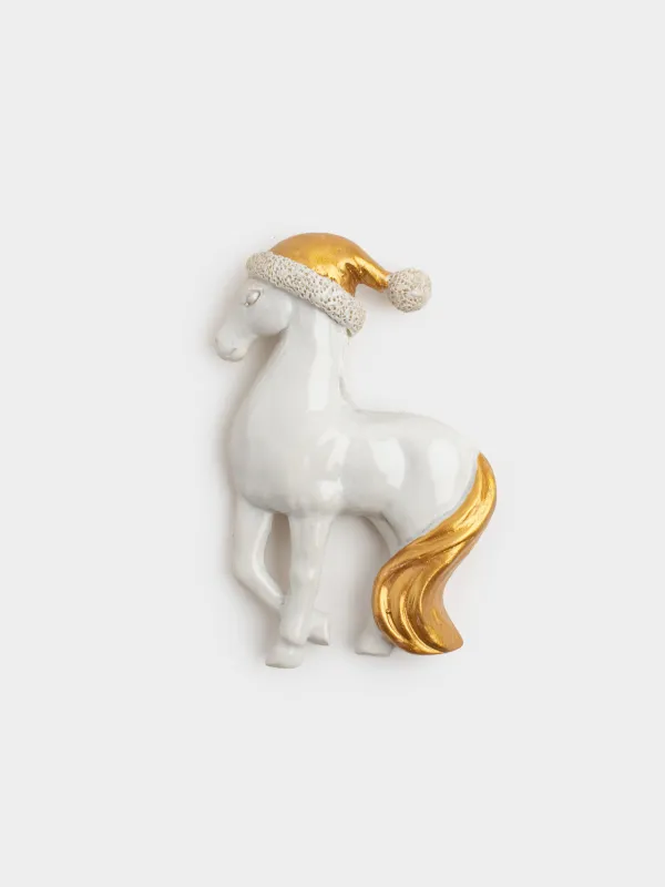 Магнит, 8 см, полирезин, золотисто-белый, Лошадь в колпаке, Horse white, image-0