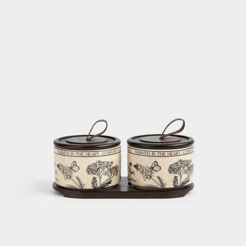 Сақтау ыдысы, 9х7 см, 200 мл, 2 дана, тұғырда, керамика/бамбук, сүт түстес, Shelter, image-0