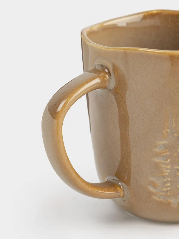 Кружка, 380 мл, керамика, коричнево-бежевая, Олень в лесу, Snowy forest, image-2