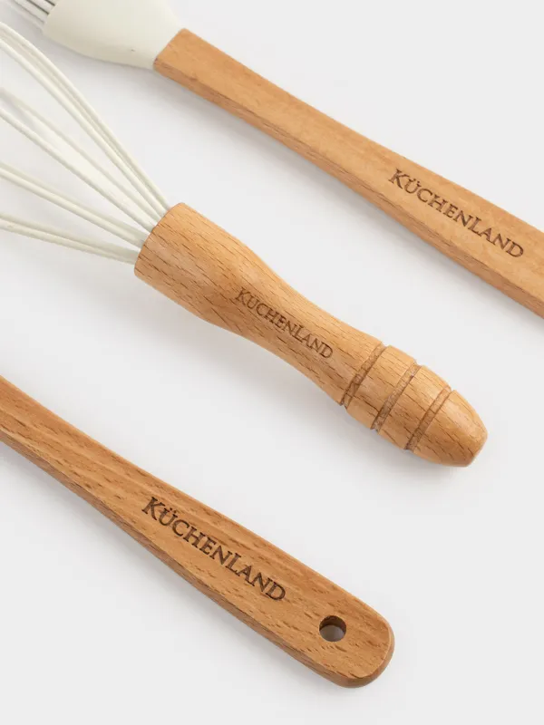 Пісіру жинағы, 3 зат, шпатель/шайқау/щетка, силикон/ағаш, сүт түсті, Bakery, image-2